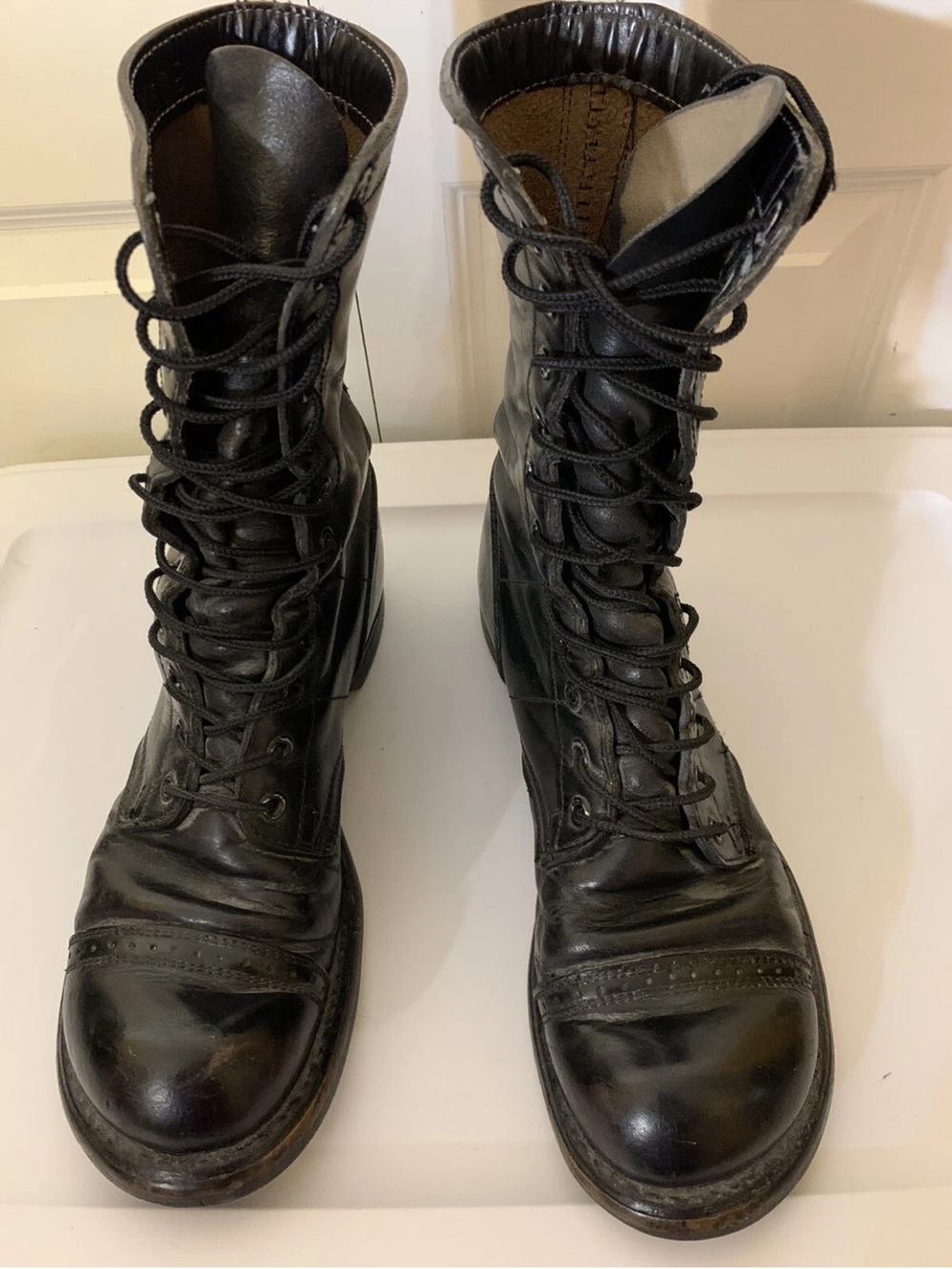 Double H USA Made Black Leather Lace Up Paratrooper Combat Jump Boots Sz 7.5 D